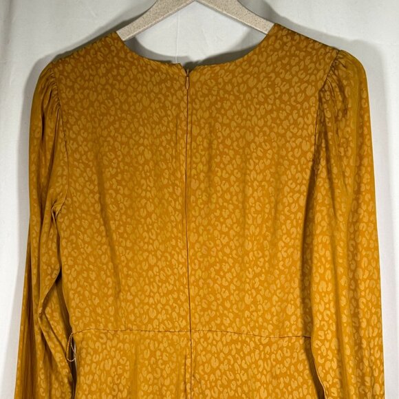 Ann Taylor Cheetah Print Jacquard Faux Wrap V-neck Yellow Belted Dress Size 4 (F - Picture 7 of 12